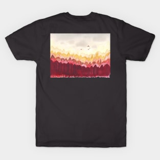 Warm Fall embraces Abstract forest watercolor pattern T-Shirt